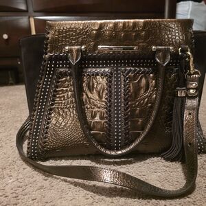 Brahmin Metallic Bronze and Black Satchel